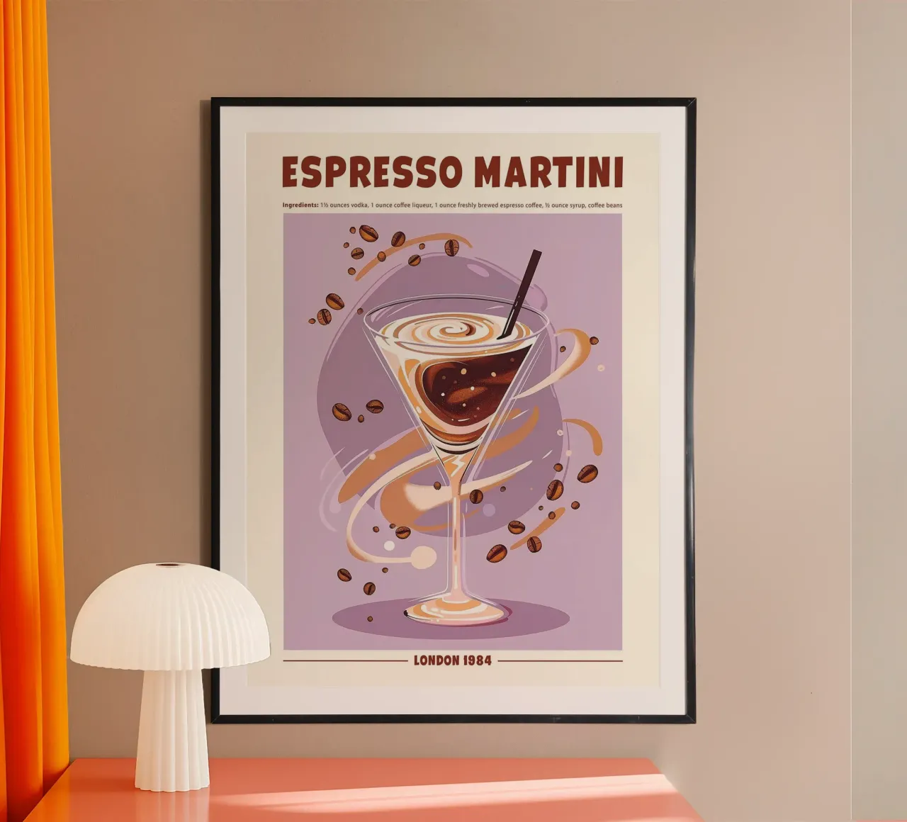 Espresso Martini, London 1984 poster con telaio in legno da hanna shop