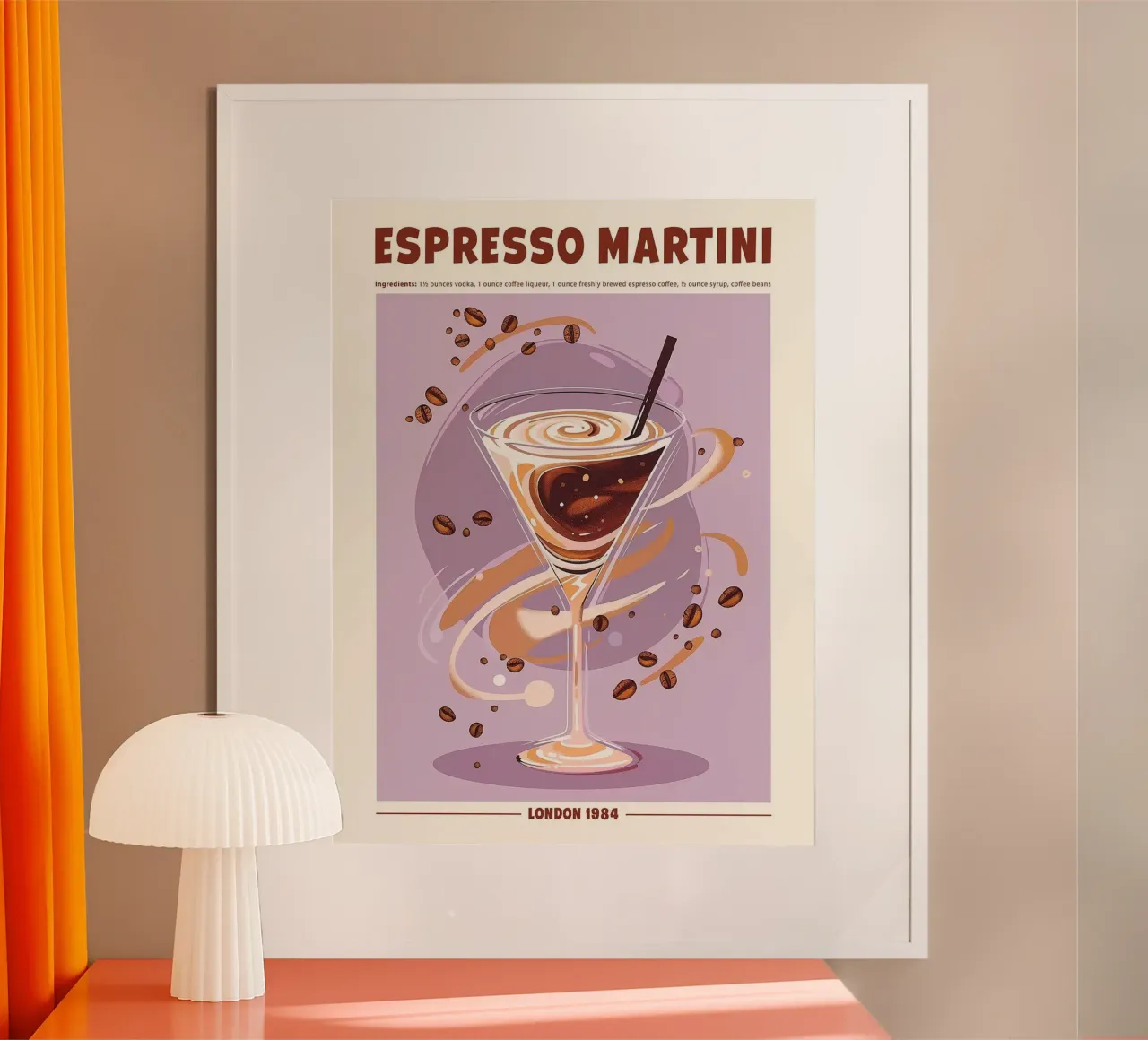 Espresso Martini, London 1984 poster con telaio in legno da hanna shop