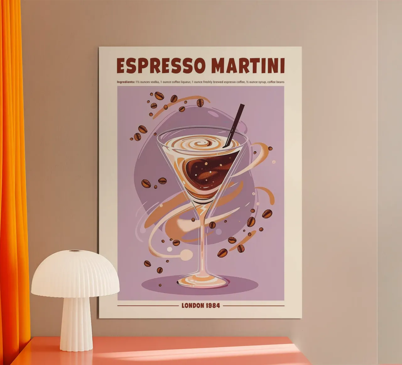 Espresso Martini, London 1984 poster con telaio in legno da hanna shop