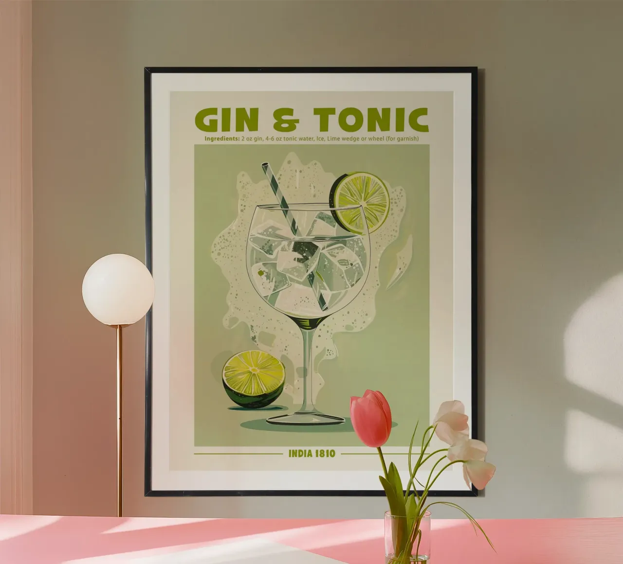 Gin e Tonic, India 1810 poster con telaio in legno da hanna shop