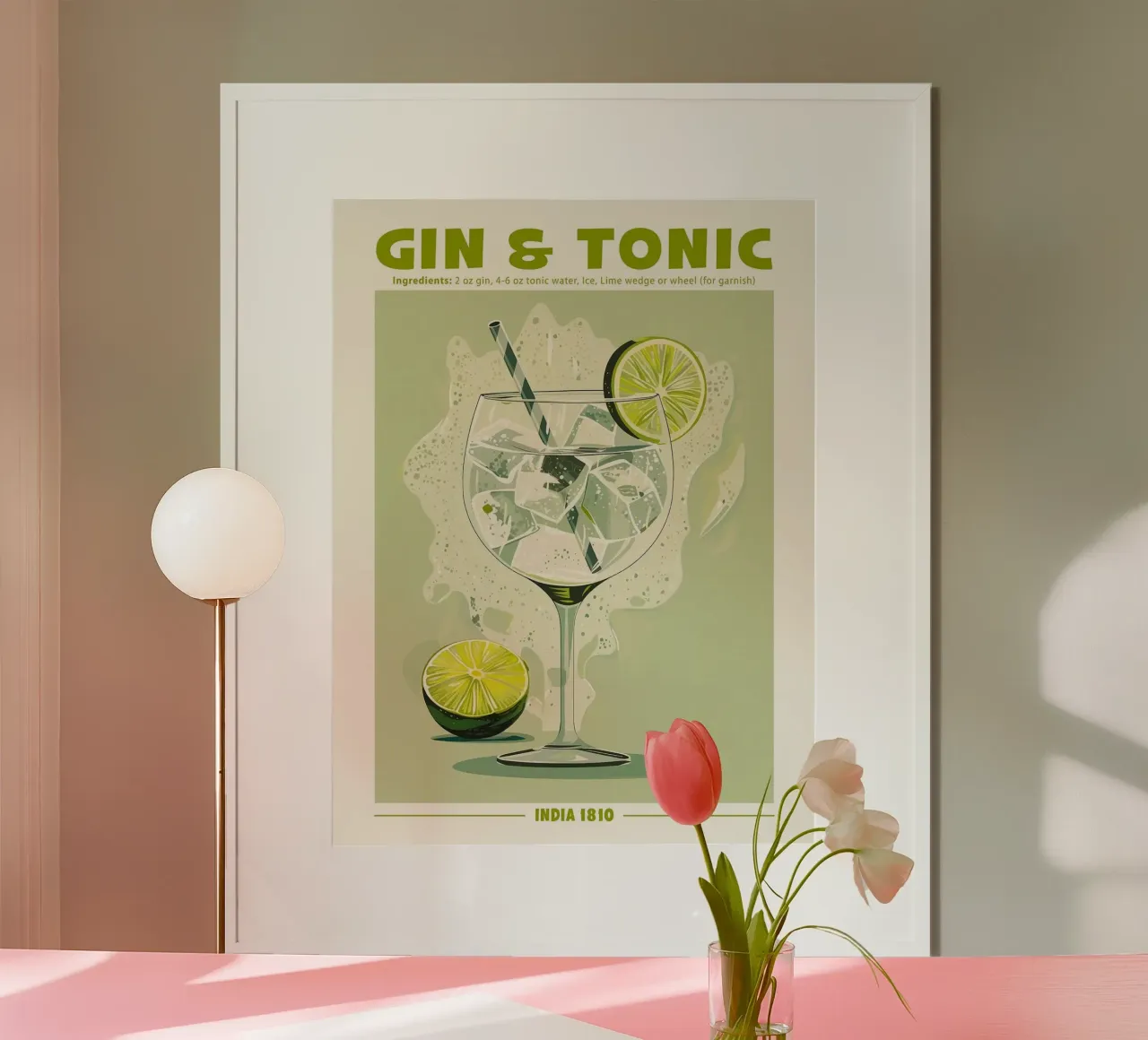 Gin e Tonic, India 1810 poster con telaio in legno da hanna shop