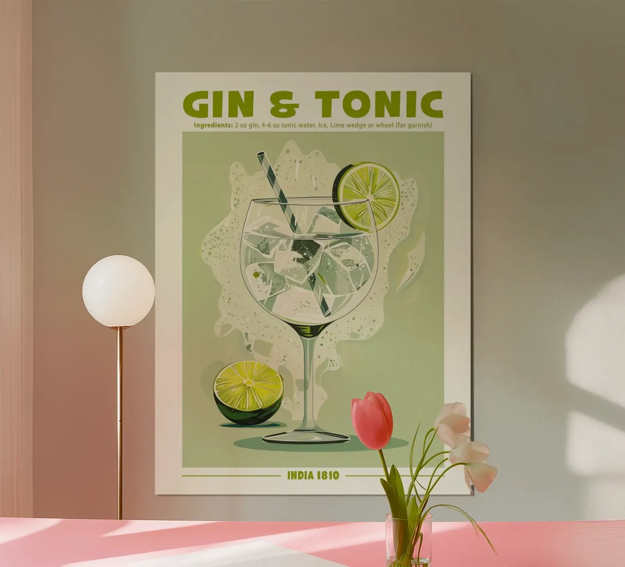 Gin e Tonic, India 1810 poster con telaio in legno da hanna shop