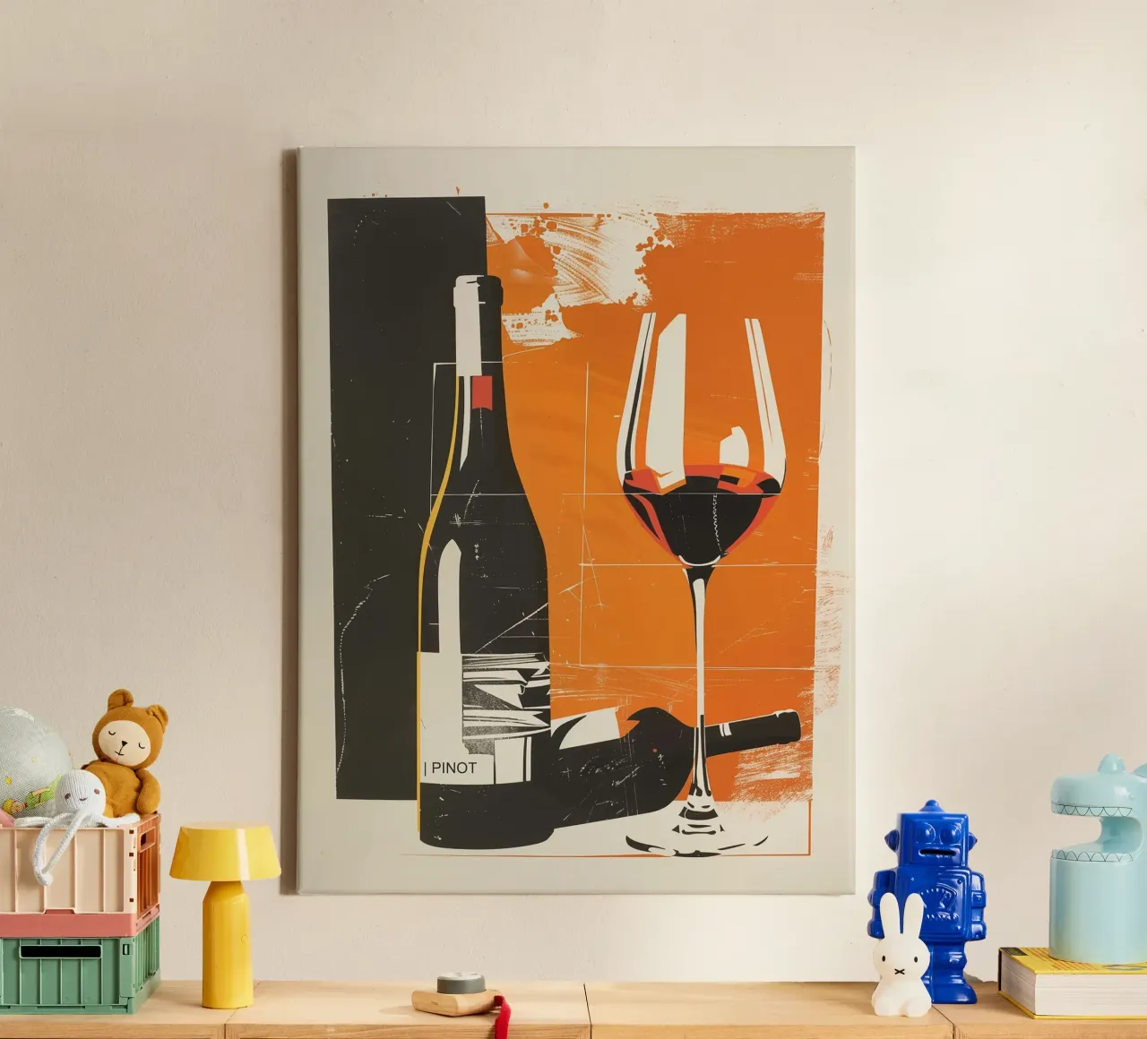 Botellas de vino tinto con cristal lienzo con Marco flotante de hanna shop