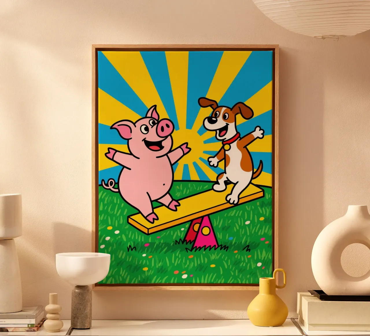 Funny Pig Dog canvas with Floater frame by knowledge