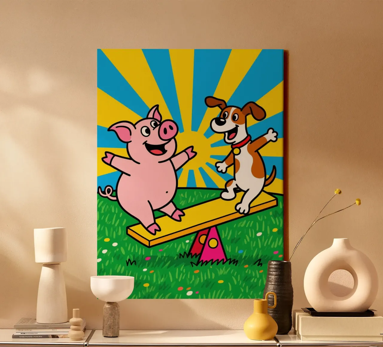Funny Pig Dog canvas with Floater frame by knowledge