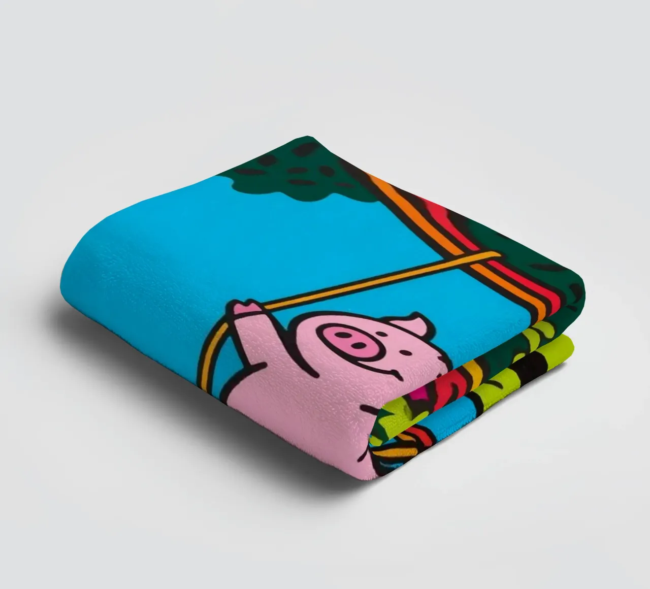 pig playing on the swing towel by knowledge