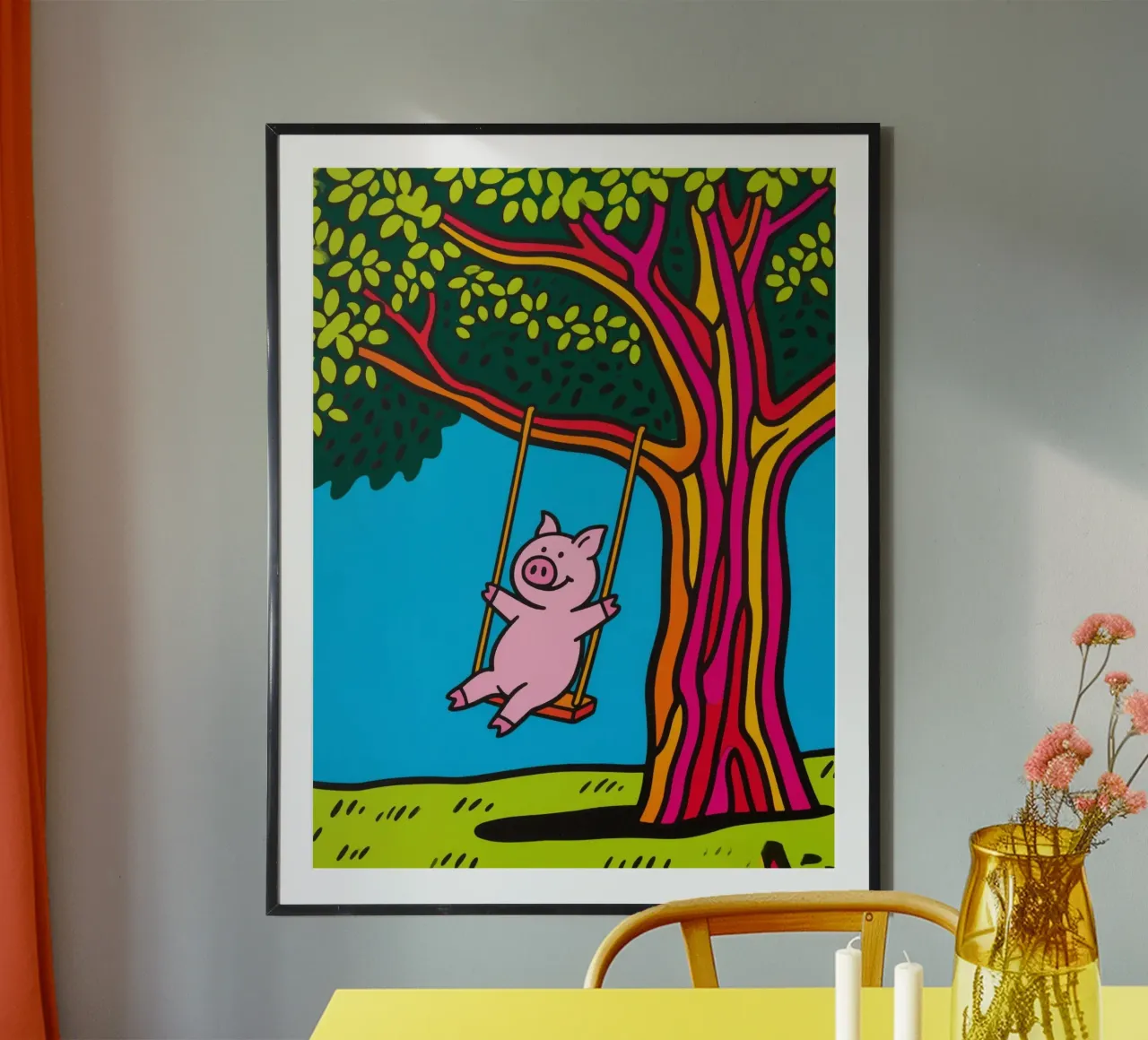 maiale che gioca sull'altalena poster da knowledge
