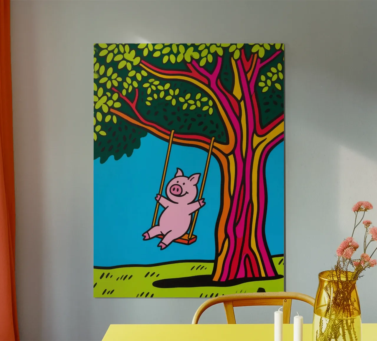 maiale che gioca sull'altalena poster da knowledge