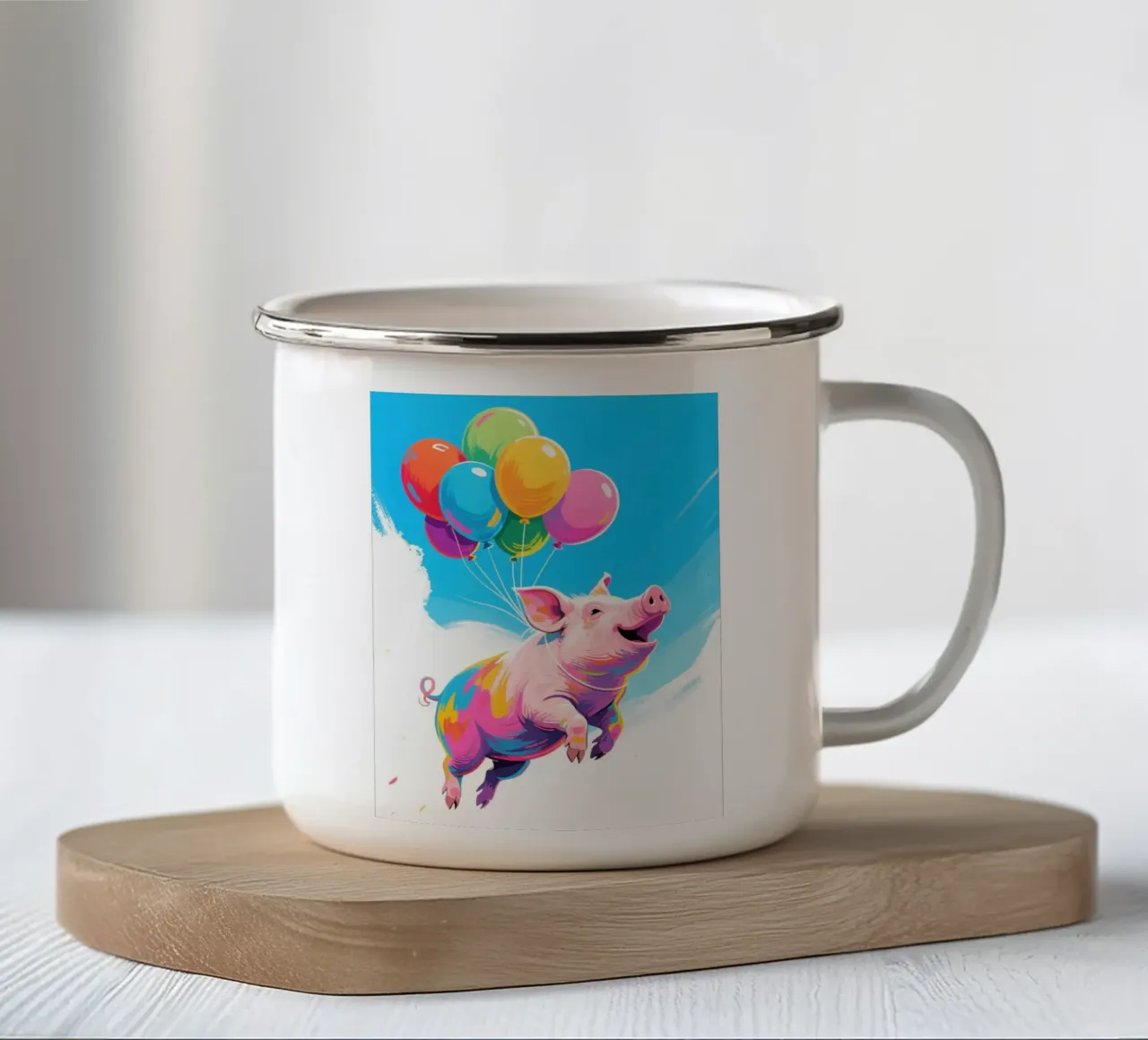 maiale galleggiante tazza in smalto da knowledge