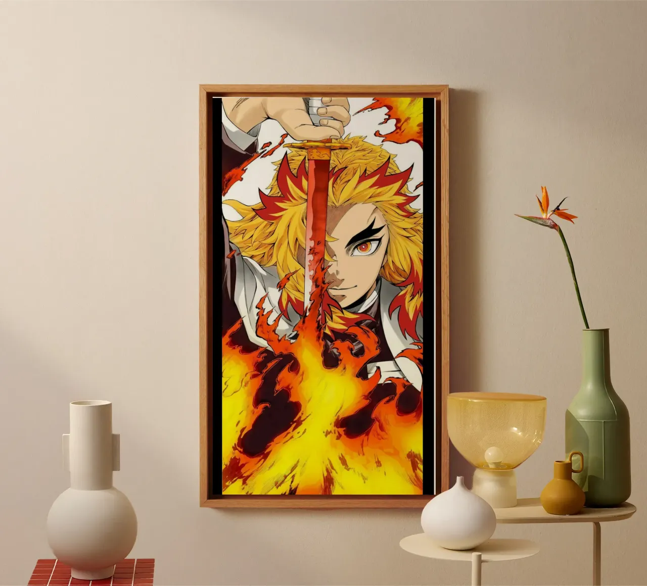 Kyojuro Rengoku Kimetsu No Yaiba Classico tela con Cornice a cassetta da igoshartwrks