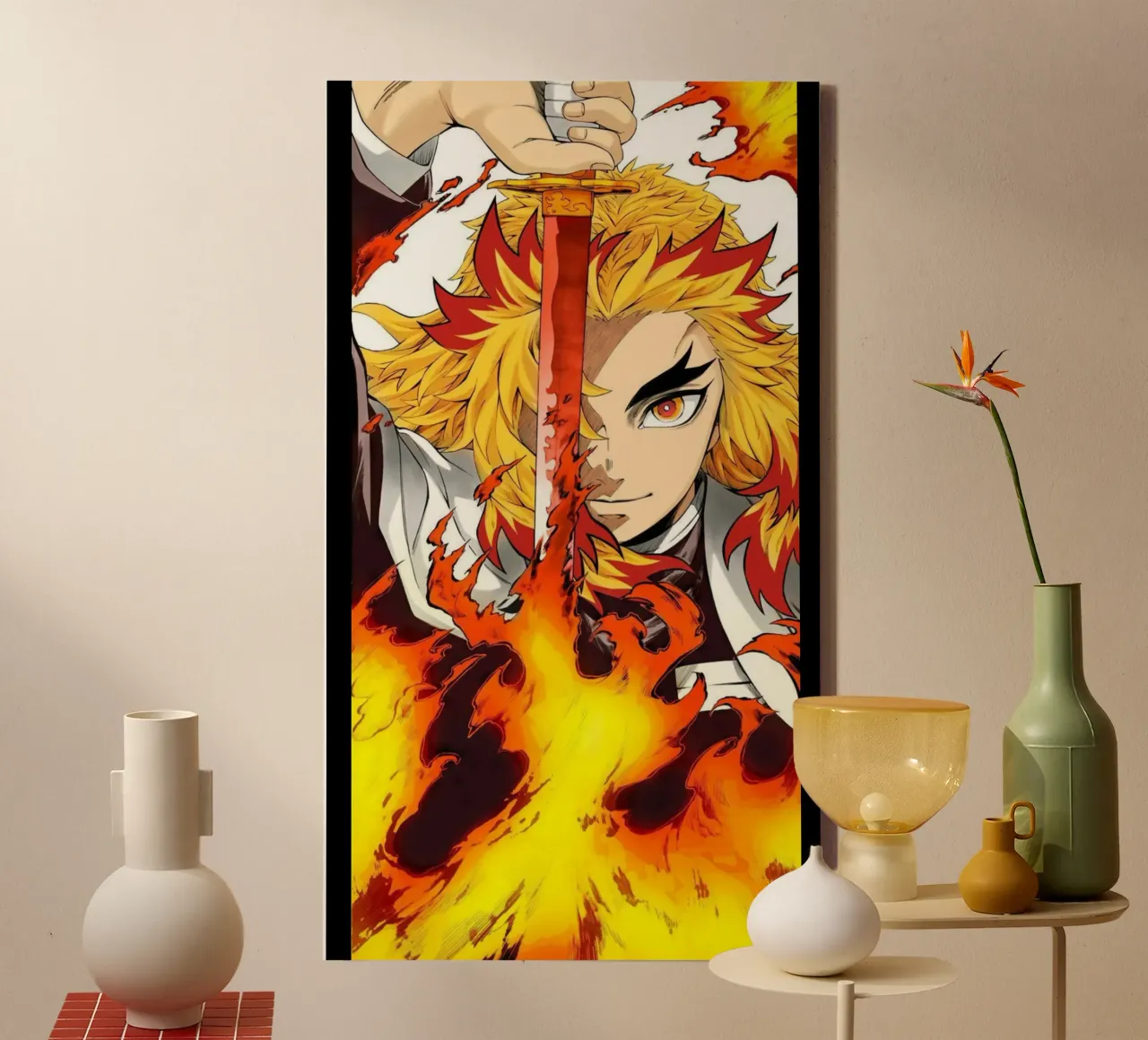 Kyojuro Rengoku Kimetsu No Yaiba Classico tela con Cornice a cassetta da igoshartwrks