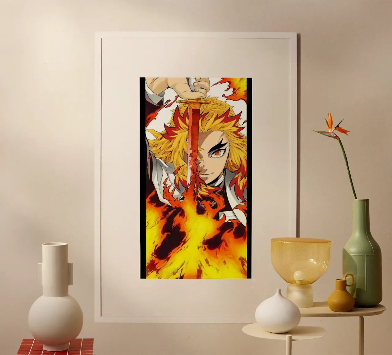 Kyojuro Rengoku Kimetsu No Yaiba Classico poster con telaio in alluminio da igoshartwrks