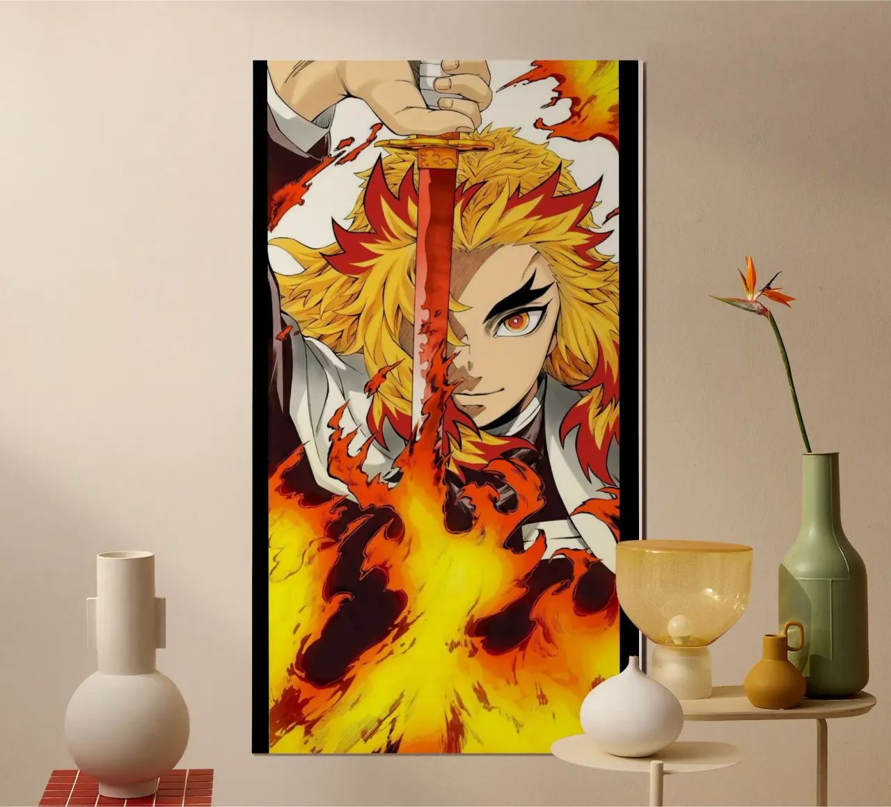Kyojuro Rengoku Kimetsu No Yaiba Classico poster con telaio in alluminio da igoshartwrks