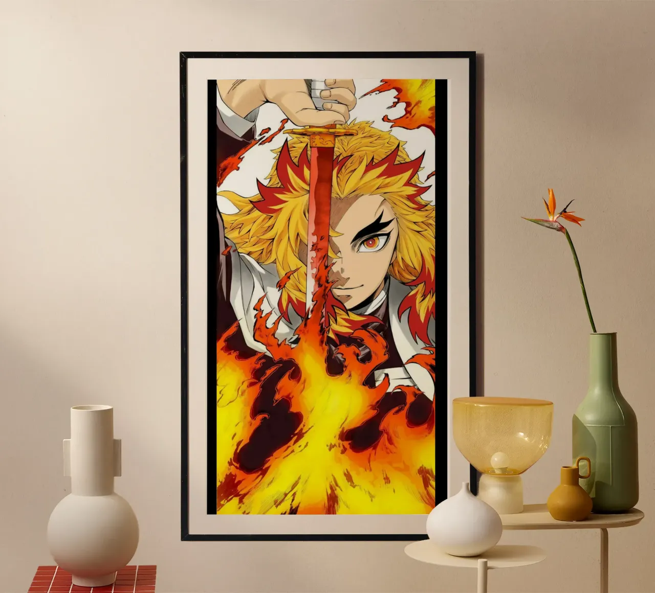 Kyojuro Rengoku Kimetsu No Yaiba Classico poster con telaio in alluminio da igoshartwrks