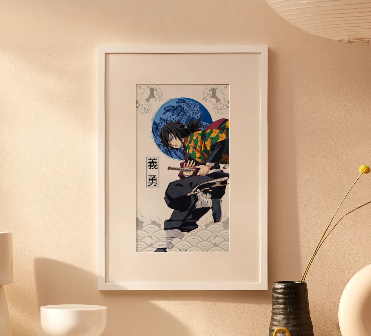 Giyu Tomioka Kimetsu No Yaiba-DS poster con telaio in legno da igoshartwrks