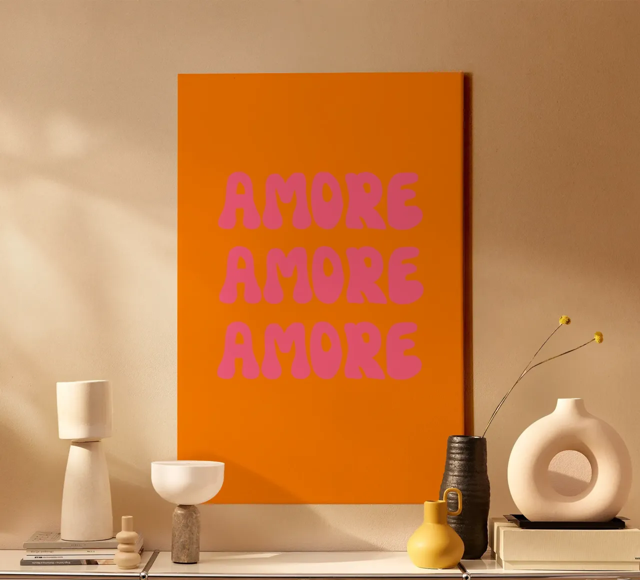 Liefde Retro Roze Oranje canvas met Baklijst van Alisa Knöß