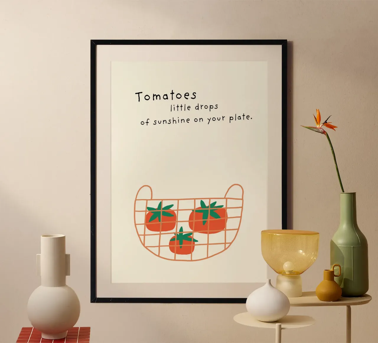 Pomodori - Gocce piccole poster con telaio in alluminio da PurePeachStudio