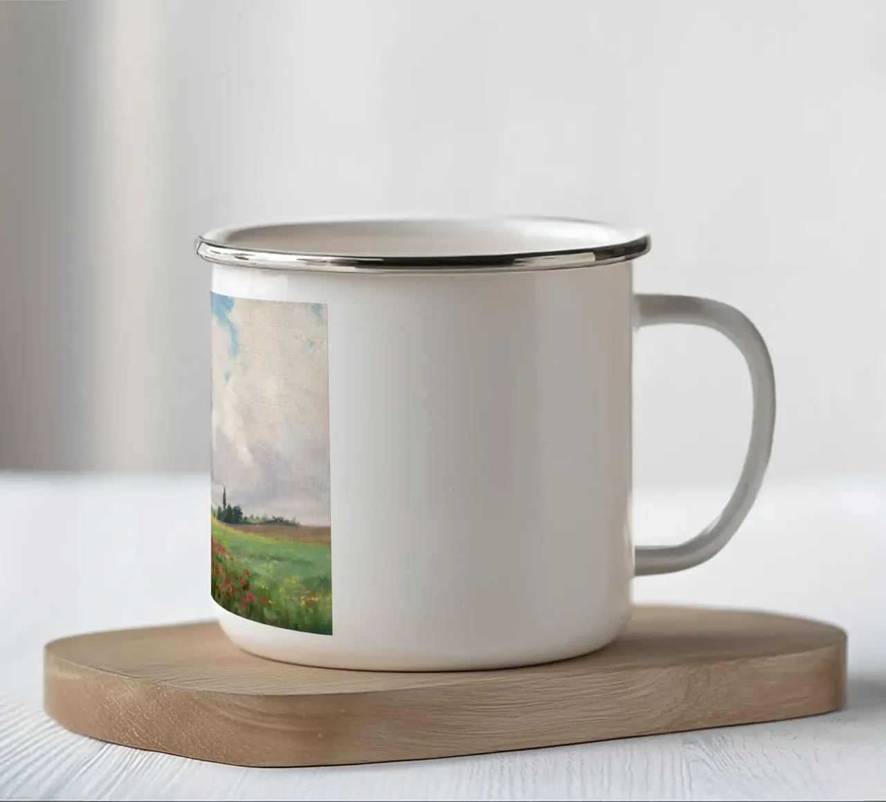 A French Poppy Field Landscape tazza in smalto da apoloprints