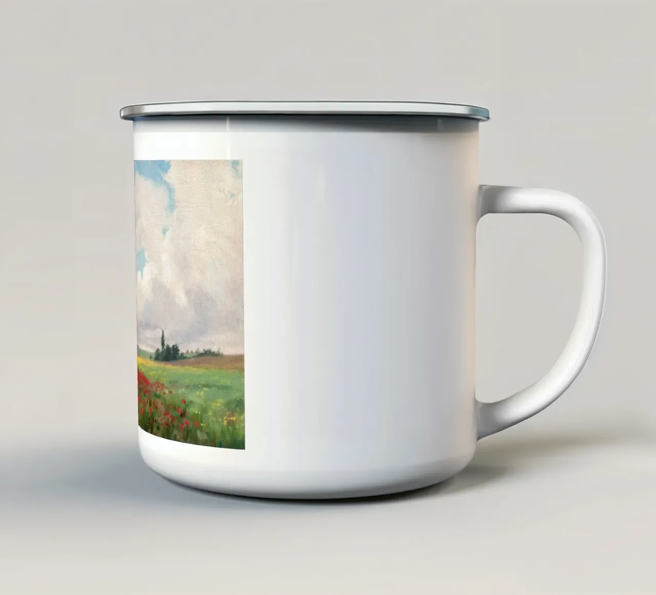 A French Poppy Field Landscape tazza in smalto da apoloprints