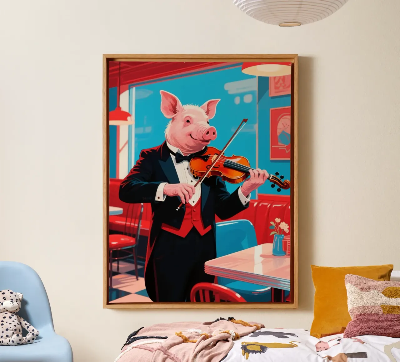 pig playing the violin canvas with Floater frame by knowledge