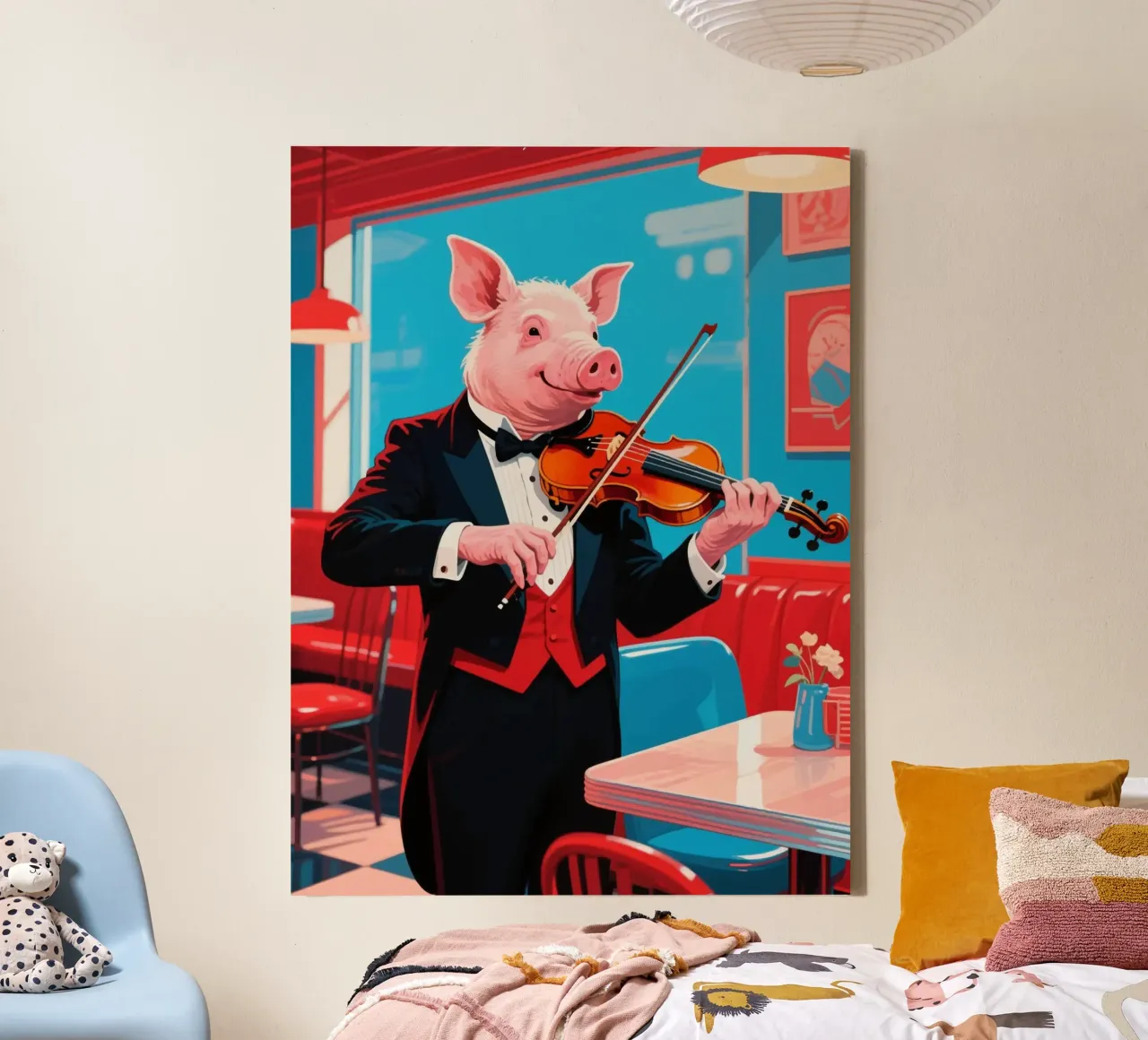 pig playing the violin canvas with Floater frame by knowledge