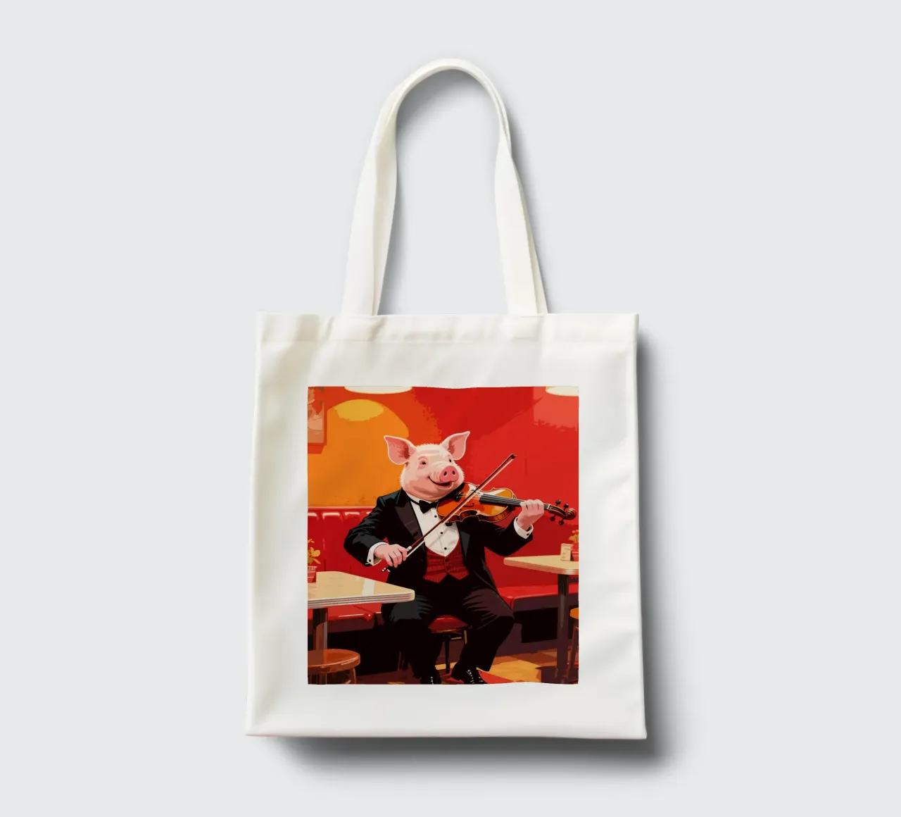 maiale che suona il violino in un caffè borsa in juta da knowledge