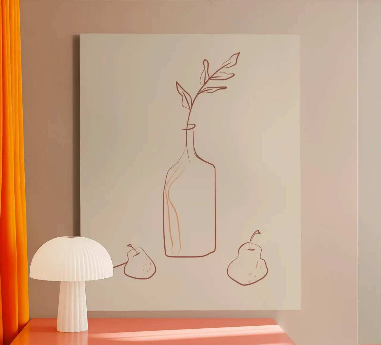 Terrakotta Linie Kunst Stillleben Leinwand mit Schattenfugenrahmen von Little Dean