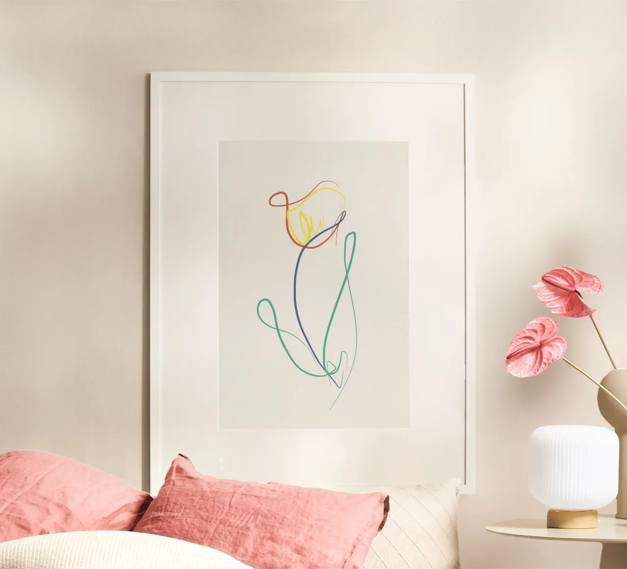 Line rose 02 poster con telaio in plastica da Little Dean