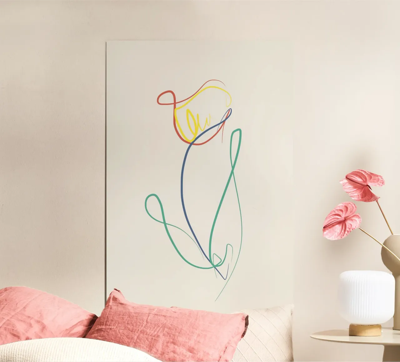 Line rose 02 poster con telaio in plastica da Little Dean