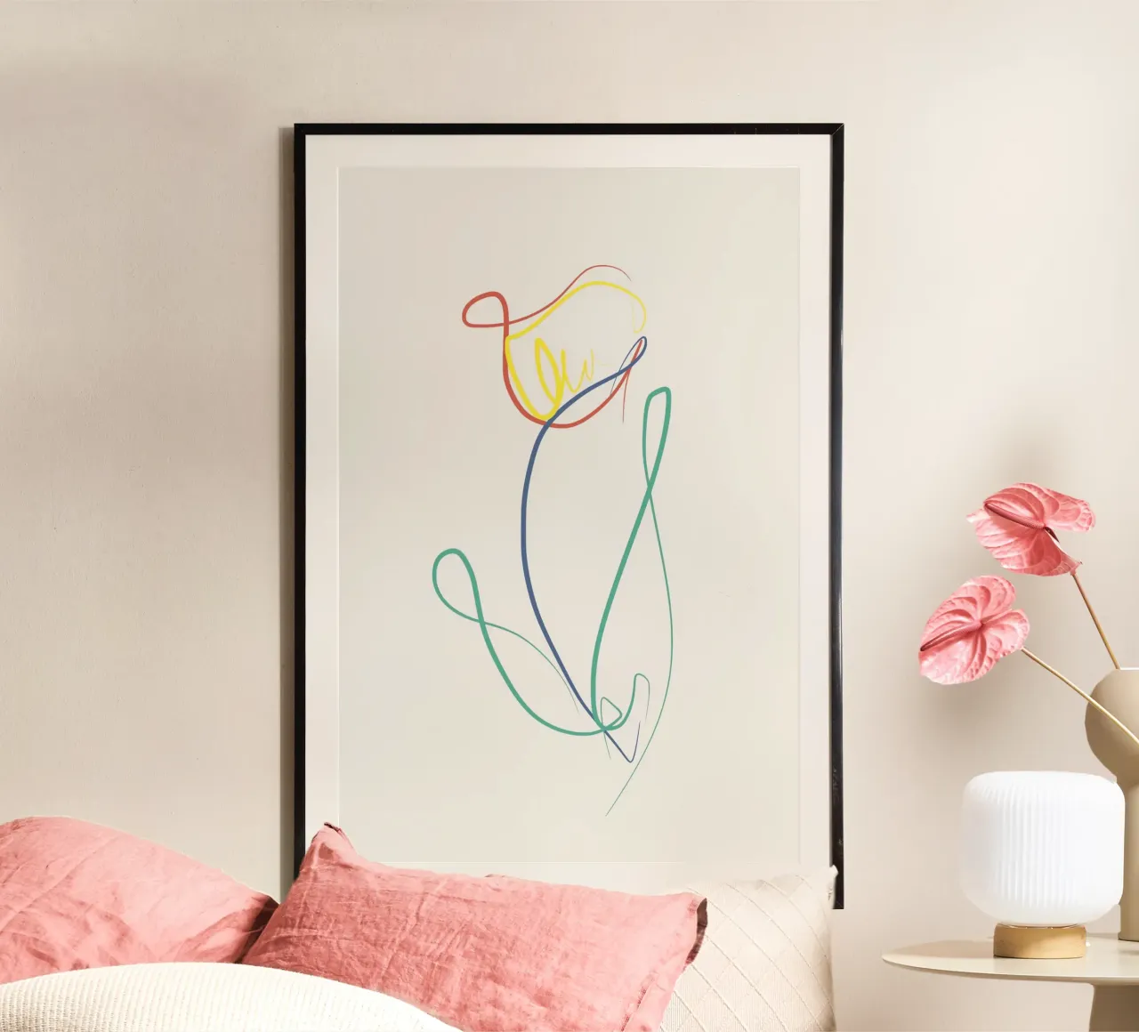 Line rose 02 poster con telaio in plastica da Little Dean