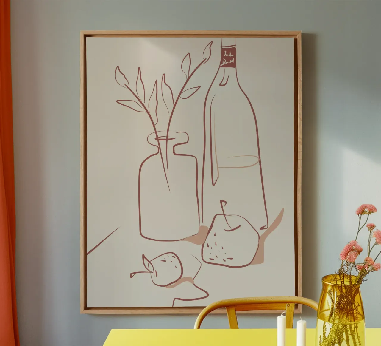Terrakotta-Linienkunst Stillleben 02 Leinwand mit Schattenfugenrahmen von Little Dean