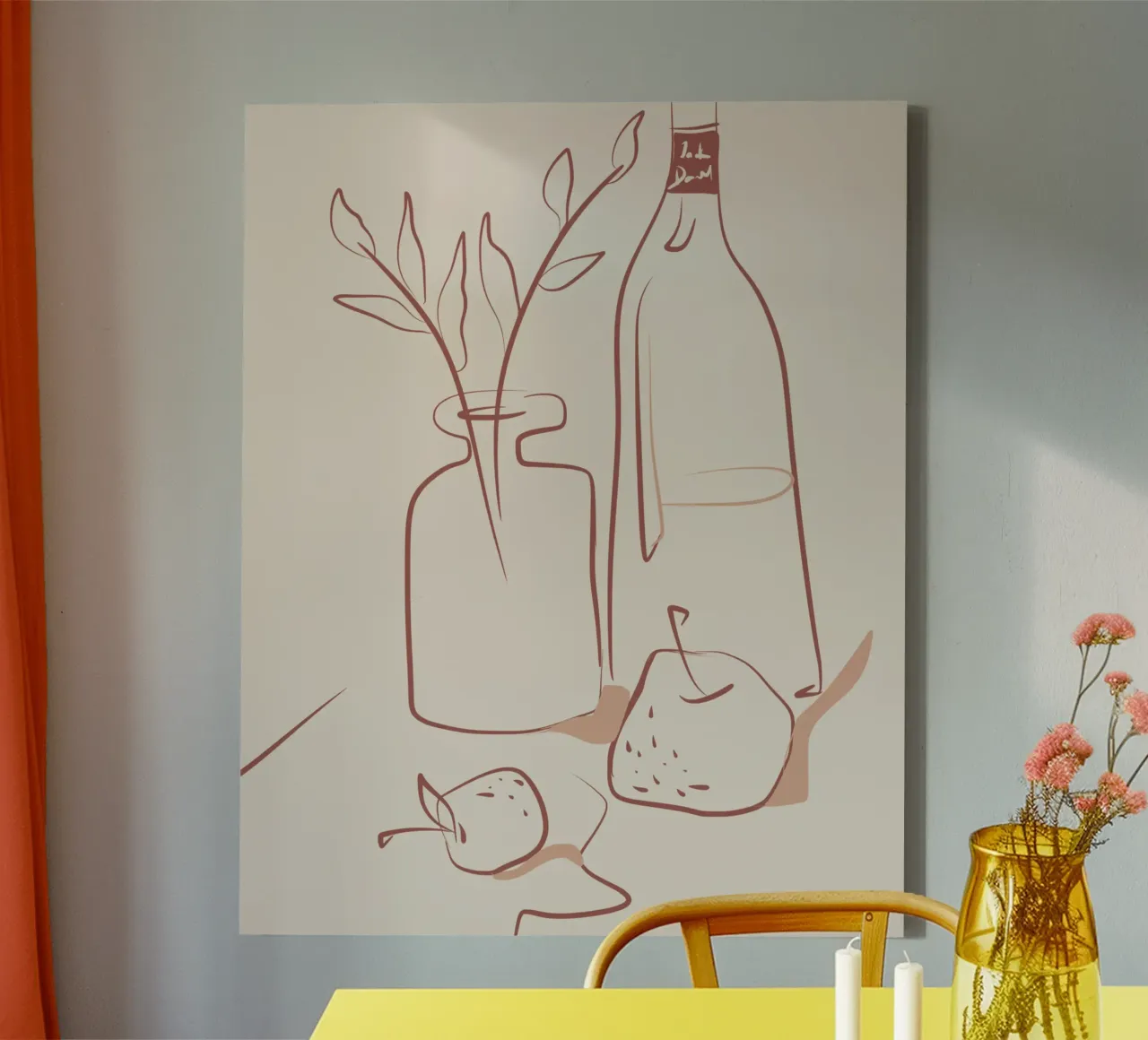 Terrakotta-Linienkunst Stillleben 02 Leinwand mit Schattenfugenrahmen von Little Dean