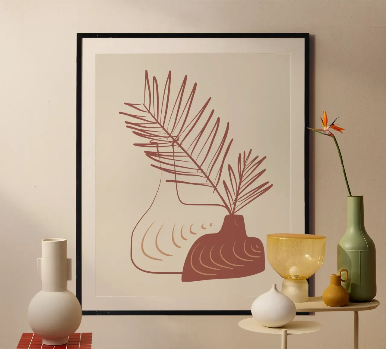 Natura morta in terracotta 04 poster con telaio in legno da Little Dean