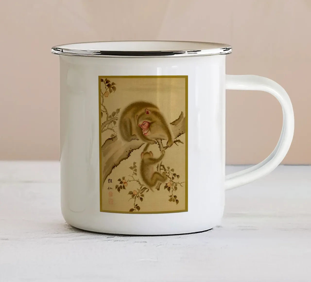 Baby monkey and mother tazza in smalto da vintageshop