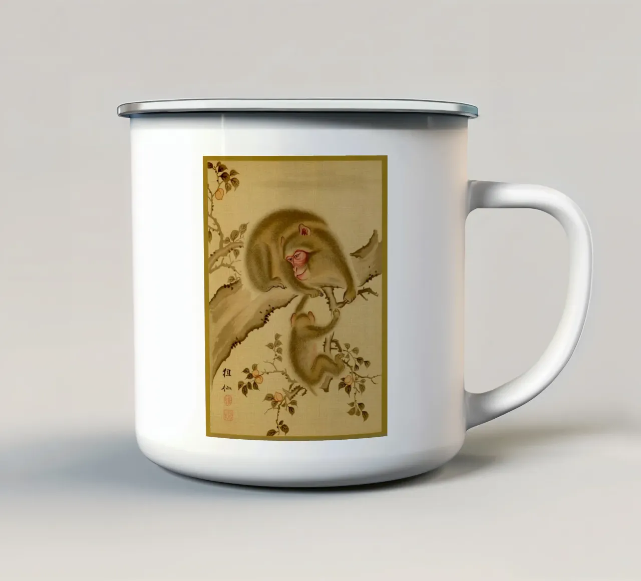 Baby monkey and mother tazza in smalto da vintageshop