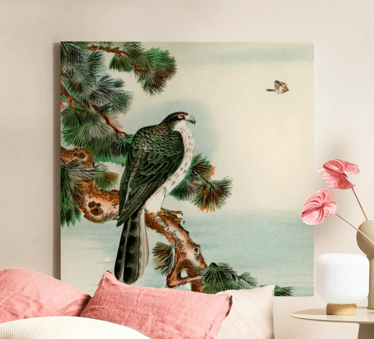 Bird  vintage Japanese tela con Cornice a cassetta da vintageshop