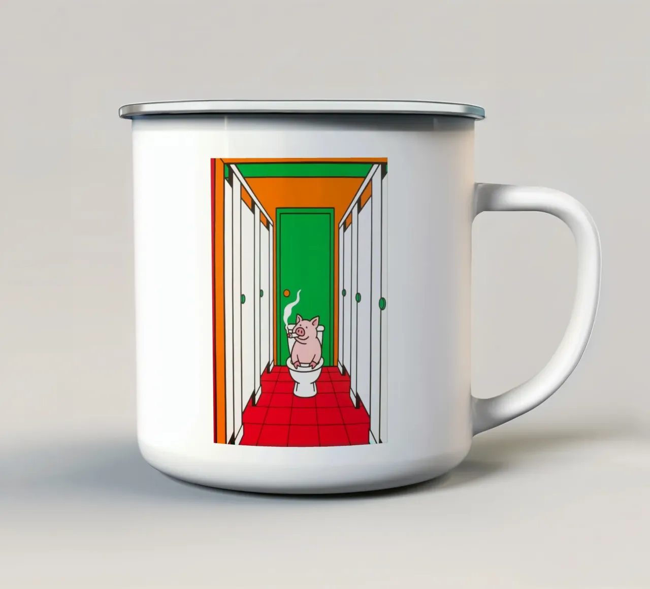 maiale che fuma nella toilette tazza in smalto da knowledge