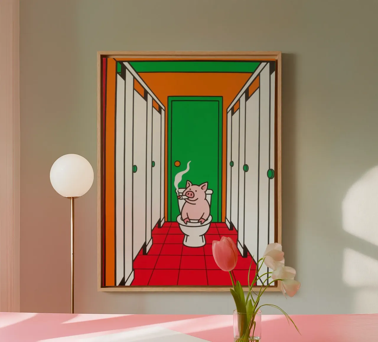 varken rookt in het toilet canvas met Baklijst van knowledge