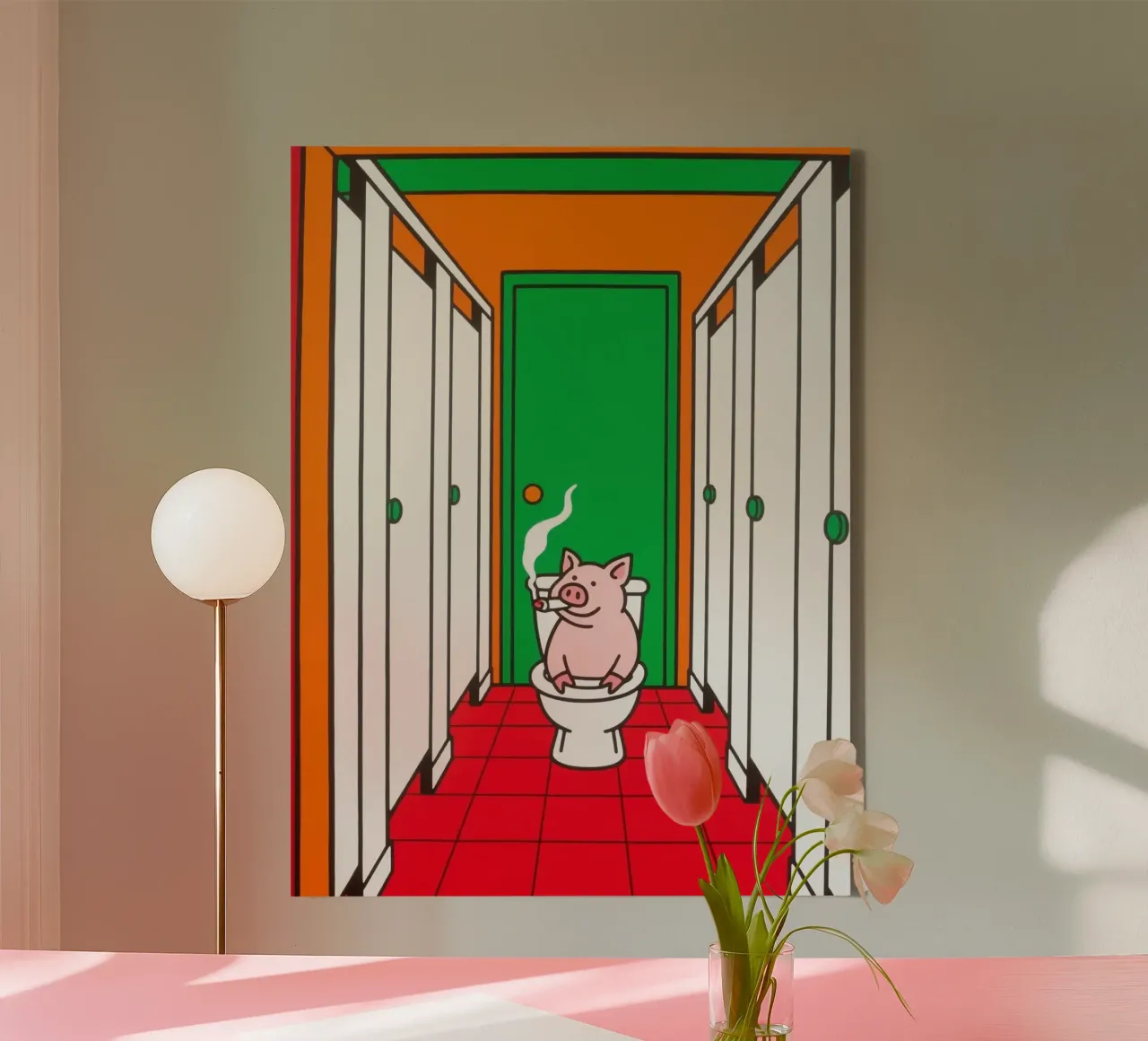 varken rookt in het toilet canvas met Baklijst van knowledge