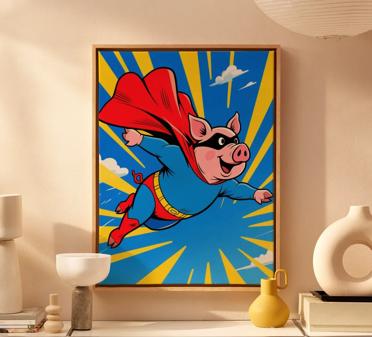 Pig Superhero canvas with Floater frame by knowledge