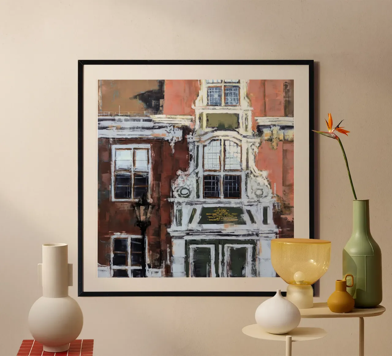 Facciata di una casa nel quartiere olandese di Potsdam poster con telaio in plastica da Eduard Warkentin Art