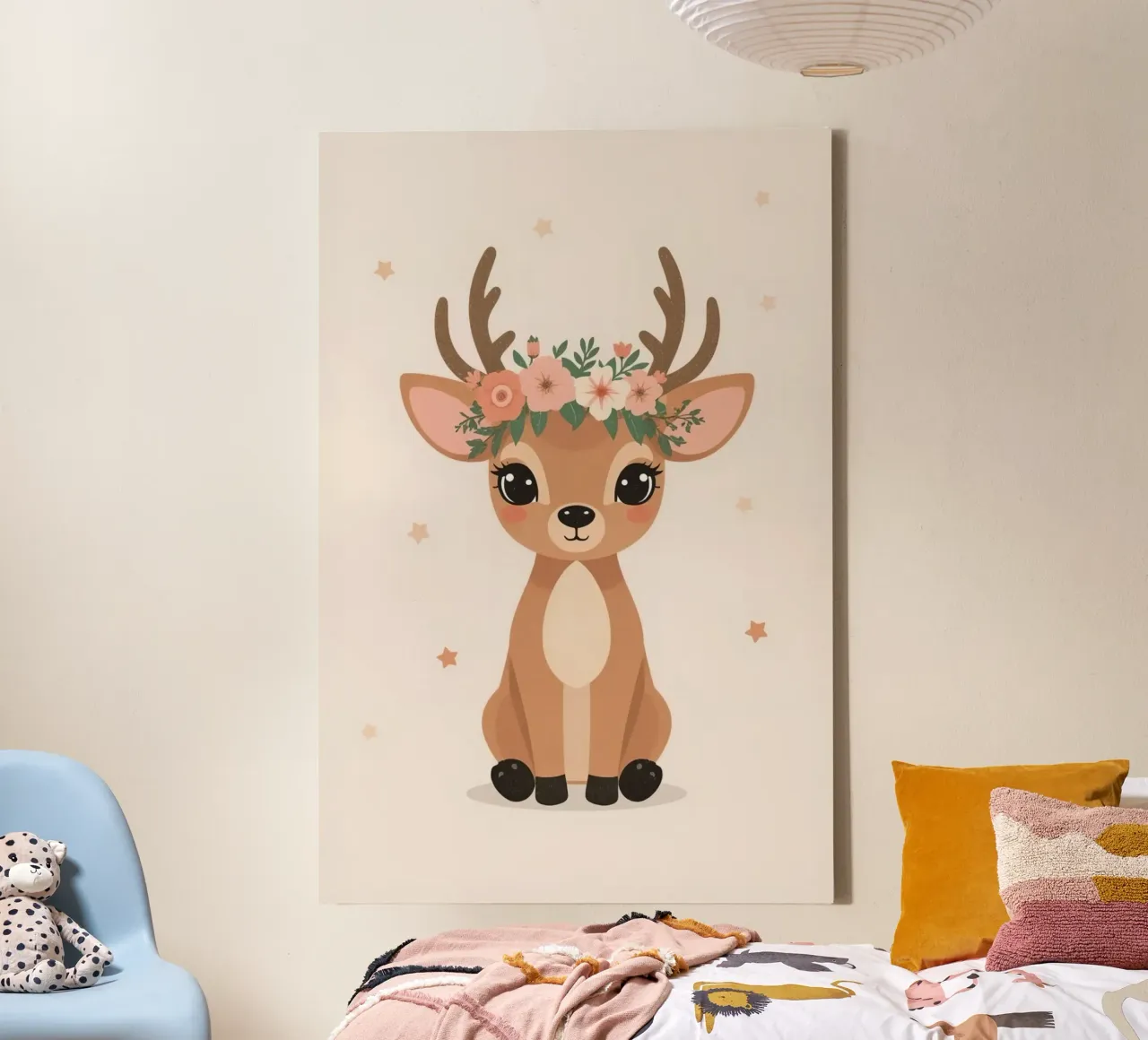 Carino il cervo felice seduto con corona di fiori tela con Cornice a cassetta da DesignDoodle