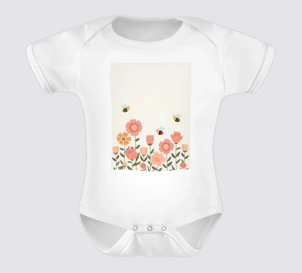 Fiori stilizzati e api carine body neonato maniche corte da DesignDoodle