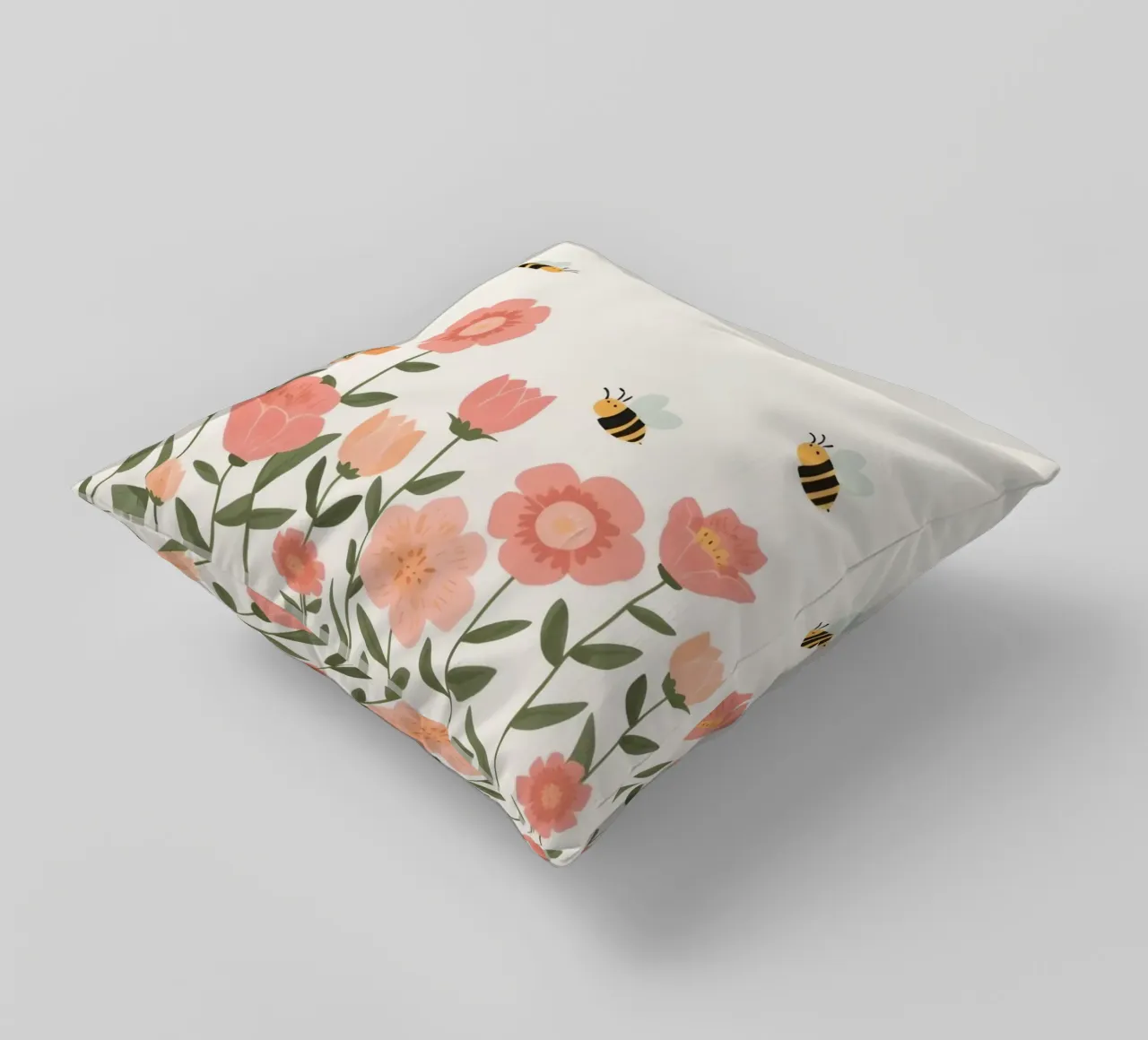 Fiori stilizzati e api carine cuscino da DesignDoodle