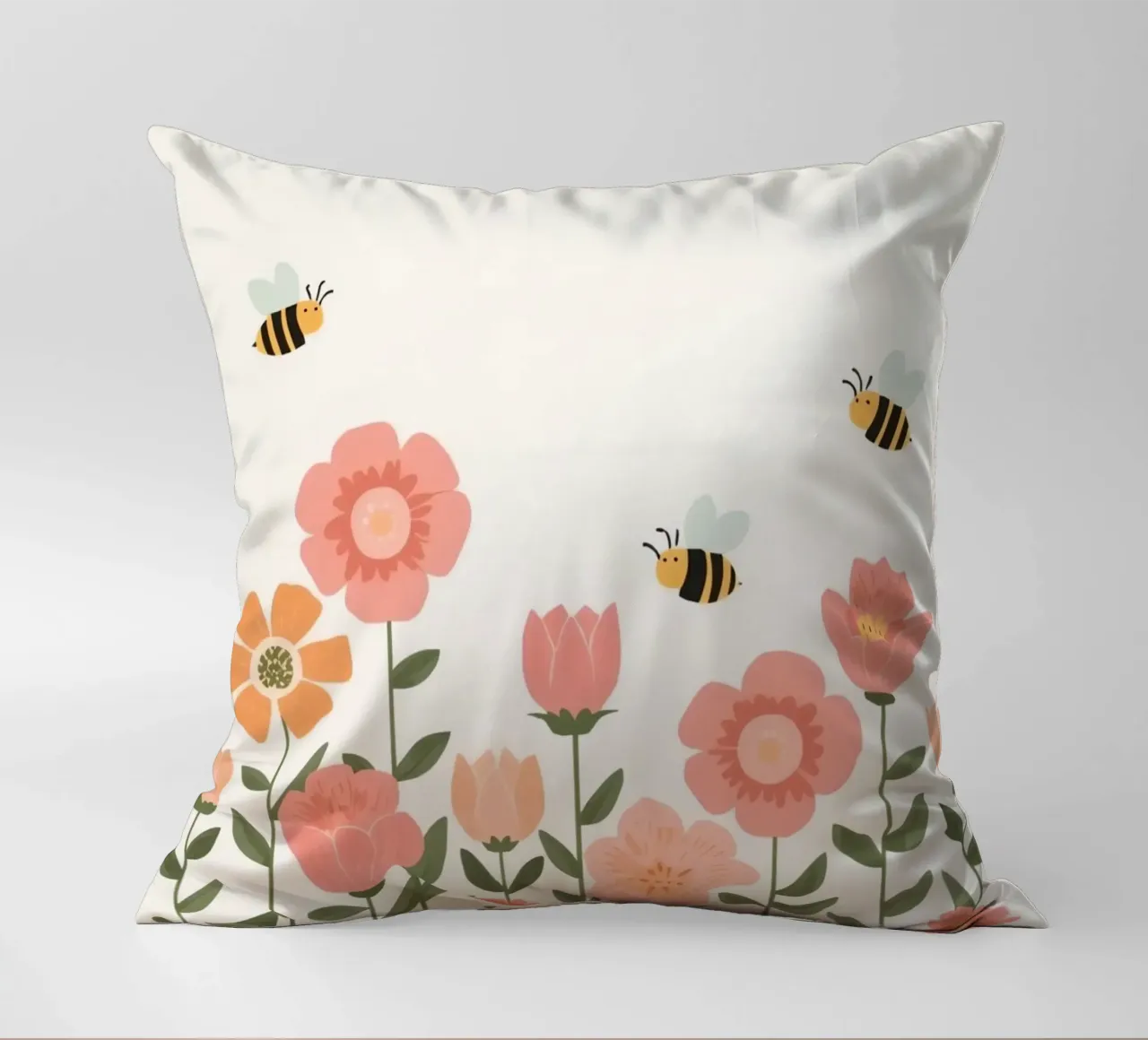 Fiori stilizzati e api carine cuscino da DesignDoodle