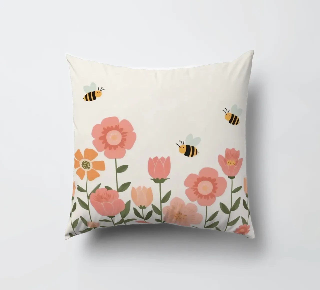 Fiori stilizzati e api carine cuscino da DesignDoodle