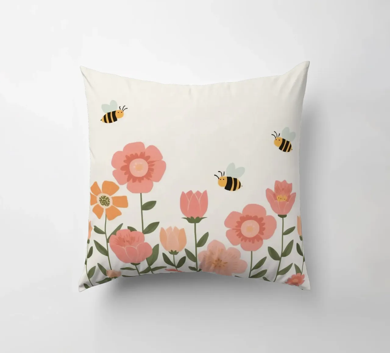 Fiori stilizzati e api carine cuscino da DesignDoodle