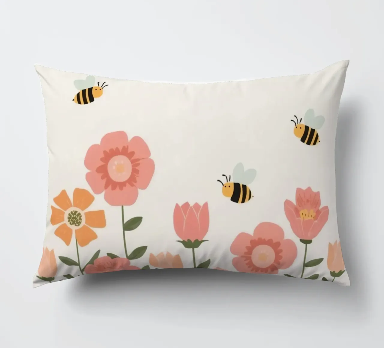 Fiori stilizzati e api carine cuscino da DesignDoodle