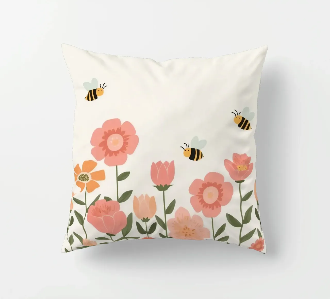 Fiori stilizzati e api carine cuscino da DesignDoodle
