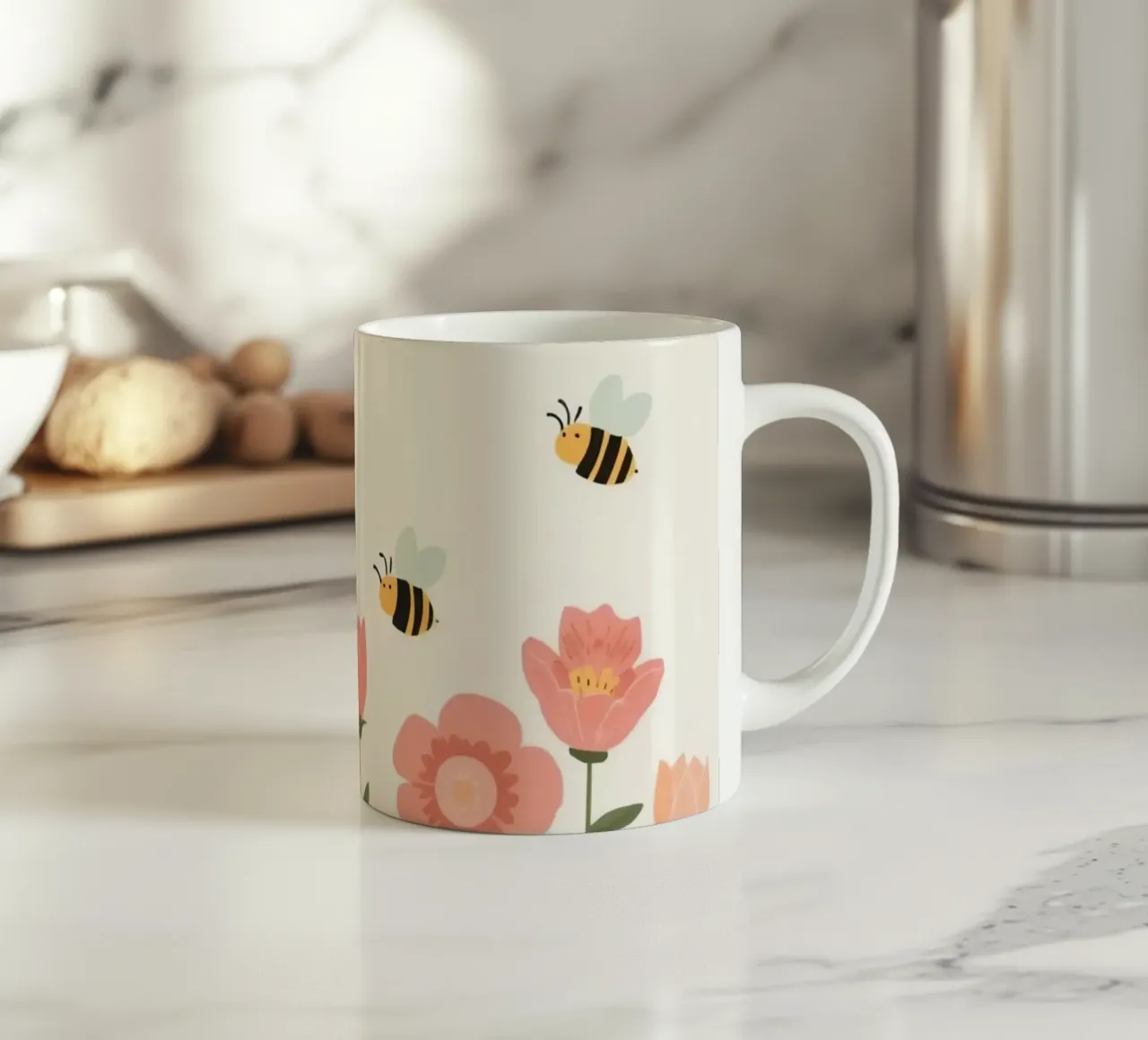 Fiori stilizzati e api carine tazza in ceramica da DesignDoodle